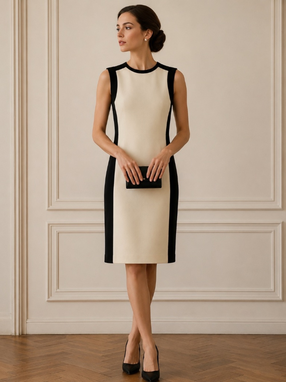 Lida Baday 100% wool black/white sleeveless dress 6 office work wedding luxury